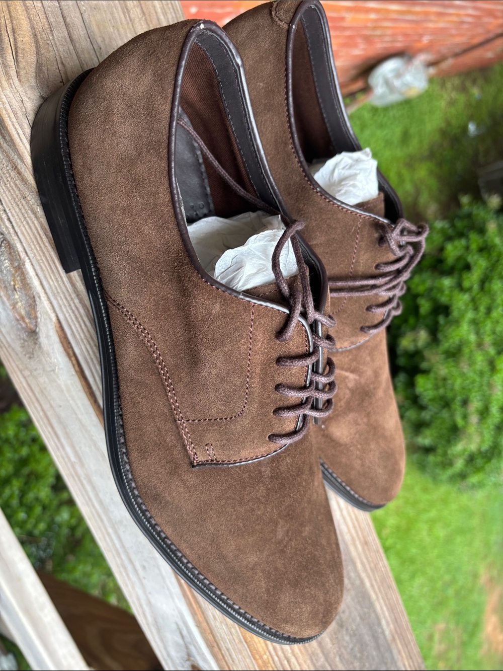 The Black Tux | Brown Suede Derby Dress Shoes | Size 9